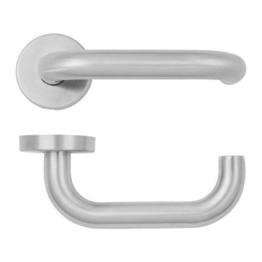 Jennie Premium Handle, Lever on Round Rose In Satin Stainless Steel