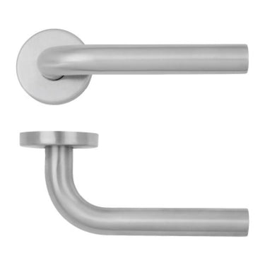 Alvit Premium Handle, Lever on Round Rose In Satin Stainless Steel
