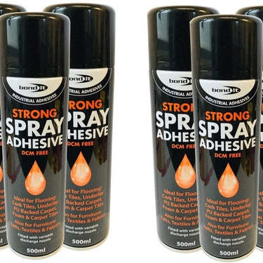 (6 Tins) 500ml Bond it spray Contact adhesive Super Strong carpet tiles underlay spray glue