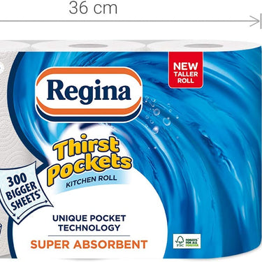 Regina Thirst Pockets -12 Rolls - Super Absorbent Kitchen Tissue Paper Towel
