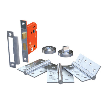 Polished Chrome Bathroom Lock and Hinge Door Pack - 76mm