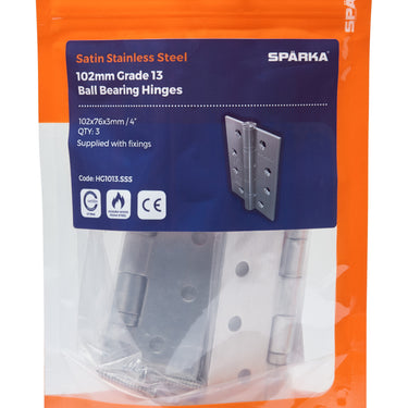 Ball Bearing Hinge Grade 13 SSS c/w Screws In Satin Stainless Steel