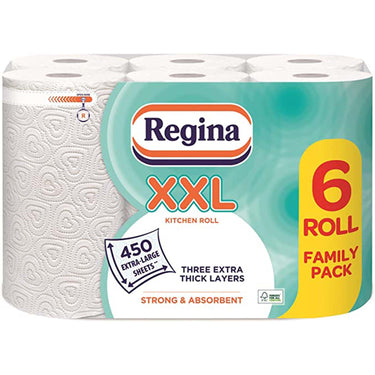 Regina XXL Kitchen Roll, 6 Rolls, 450 Extra Large Sheets