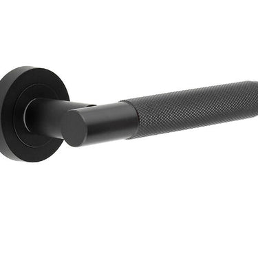 Frelan Hardware Bari Knurled Aluminium Door Handles On Round Rose, Matt Black